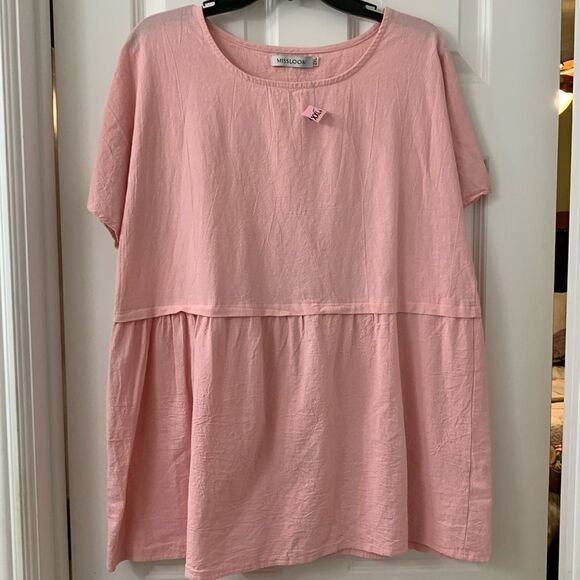 Miss Look size 2 XL pink short sleeve baby doll top with drop shoulder - Picture 1 of 6